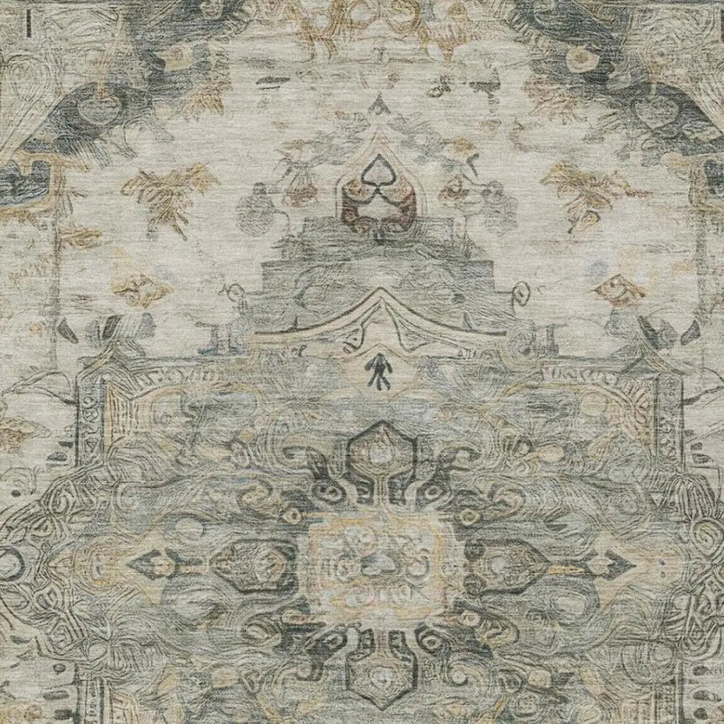 3' X 5' Green And Graphite Floral Medallion Washable Indoor Outdoor Area Rug Homeroots Outdoor