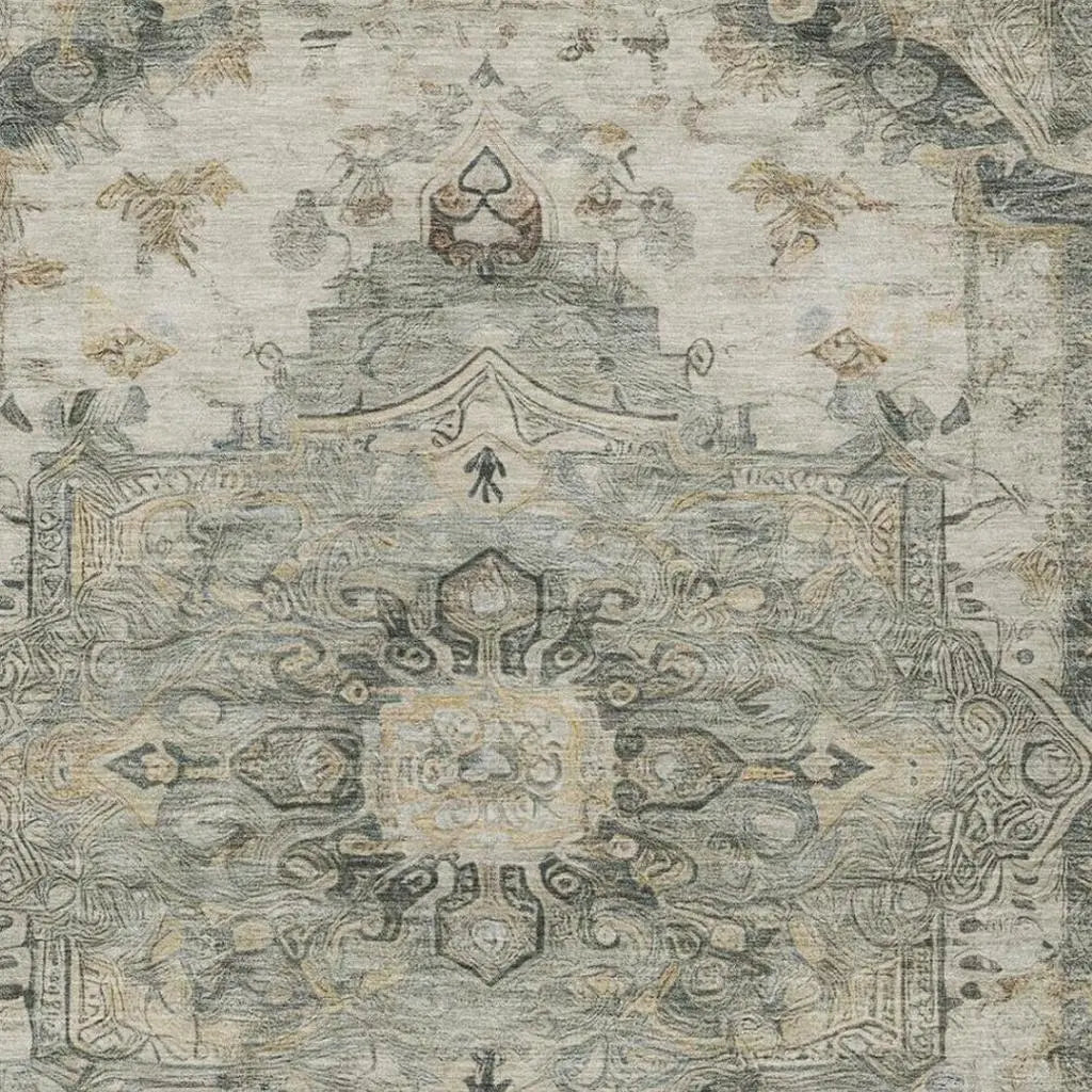 3' X 5' Green And Graphite Floral Medallion Washable Indoor Outdoor Area Rug Homeroots Outdoor