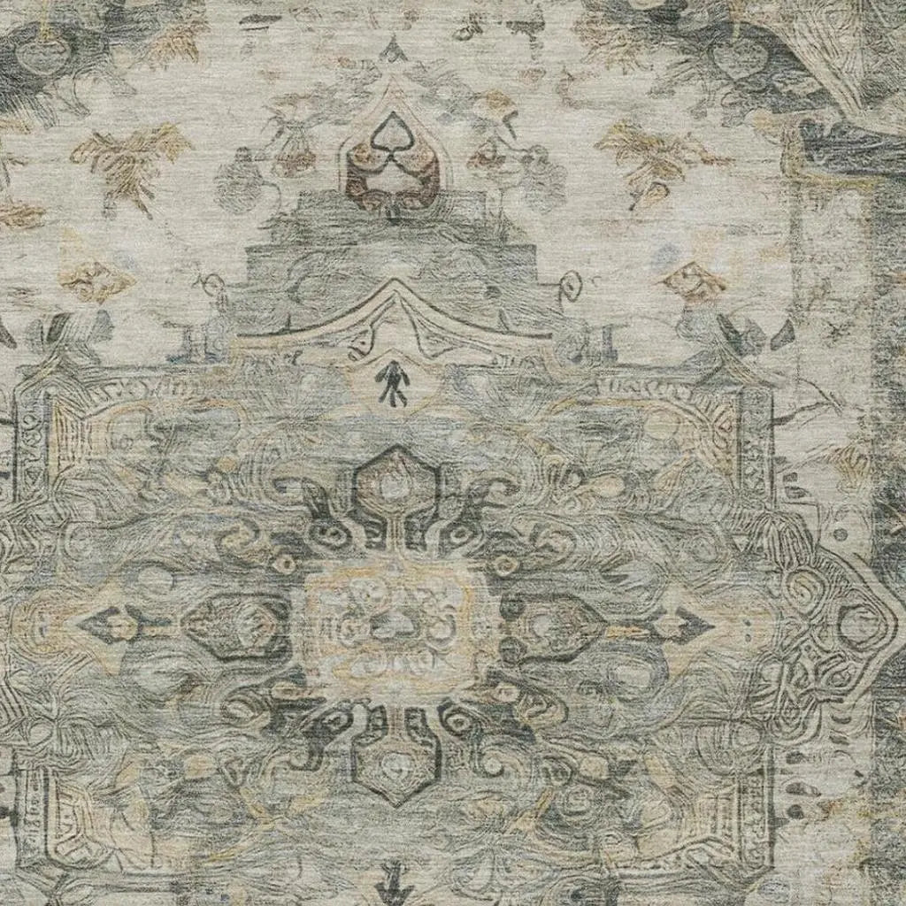 3' X 5' Green And Graphite Floral Medallion Washable Indoor Outdoor Area Rug Homeroots Outdoor
