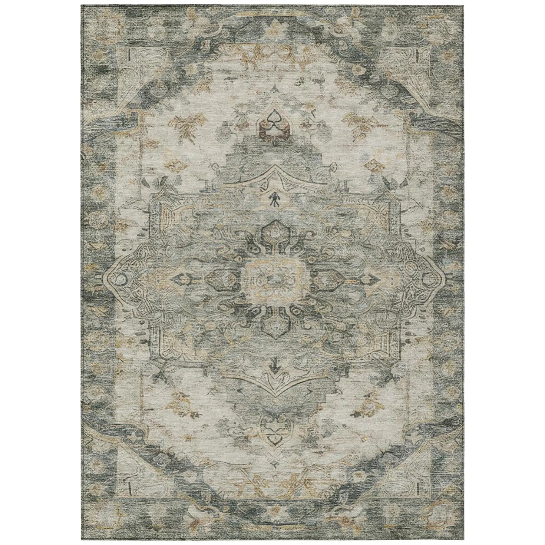 3' X 5' Green And Graphite Floral Medallion Washable Indoor Outdoor Area Rug Homeroots Outdoor