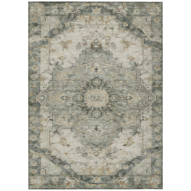 3' X 5' Green And Graphite Floral Medallion Washable Indoor Outdoor Area Rug Homeroots Outdoor