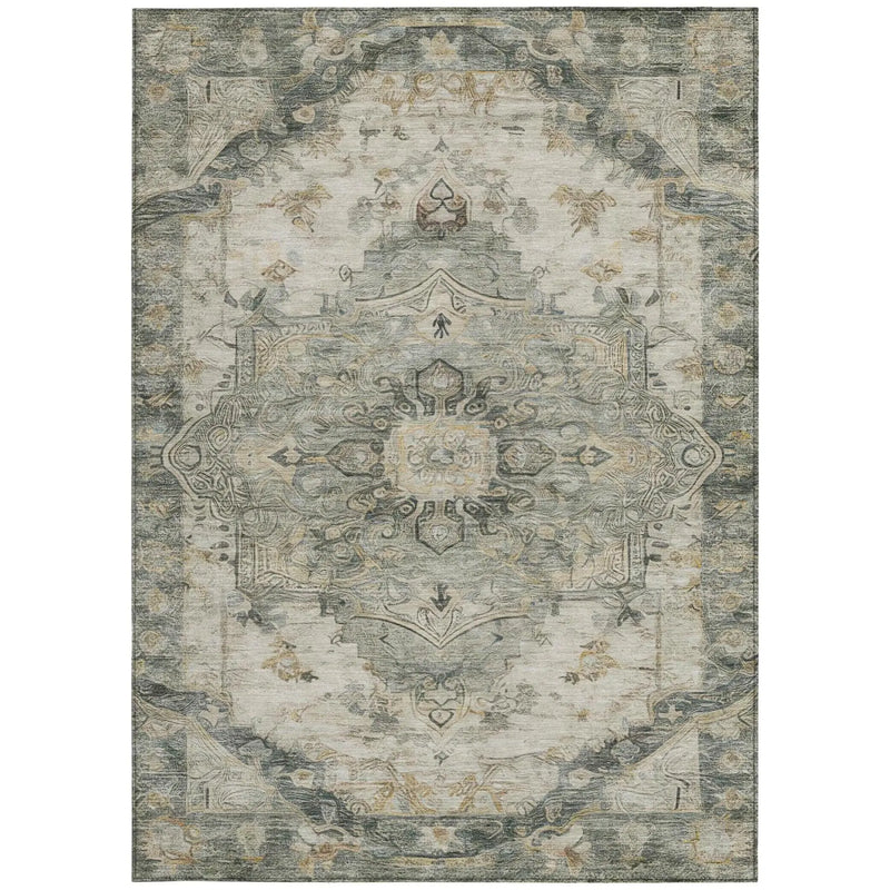 3' X 5' Green And Graphite Floral Medallion Washable Indoor Outdoor Area Rug Homeroots Outdoor