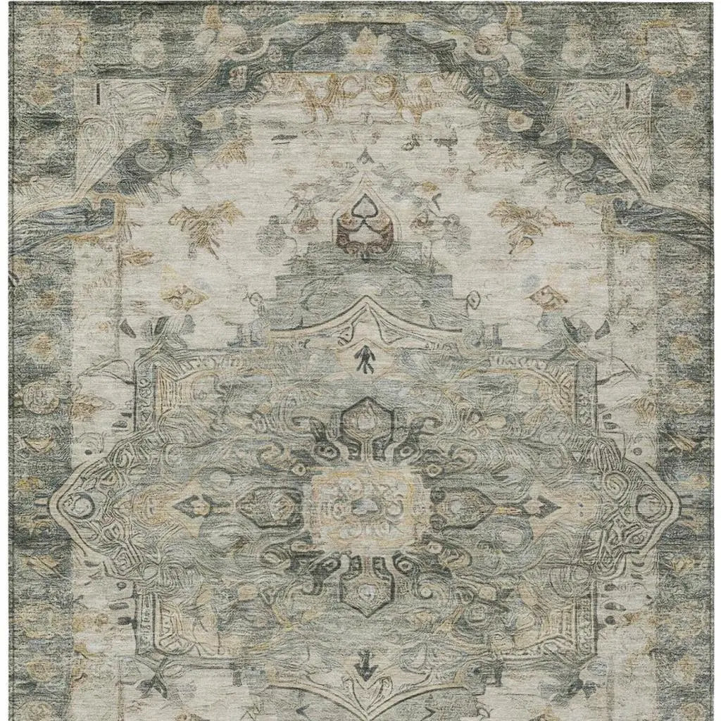 3' X 5' Green And Graphite Floral Medallion Washable Indoor Outdoor Area Rug Homeroots Outdoor