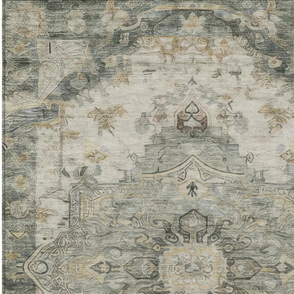 3' X 5' Green And Graphite Floral Medallion Washable Indoor Outdoor Area Rug Homeroots Outdoor