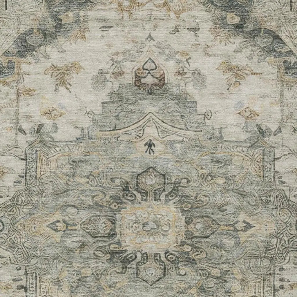 3' X 5' Green And Graphite Floral Medallion Washable Indoor Outdoor Area Rug Homeroots Outdoor