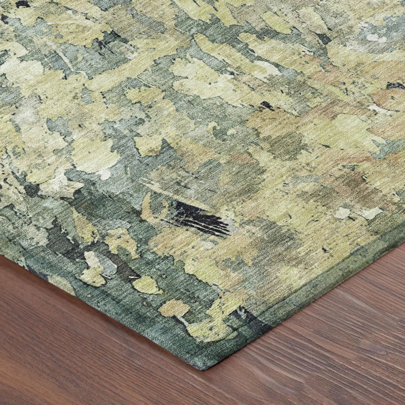 3' X 5' Green And Gray Abstract Washable Indoor Outdoor Area Rug Homeroots Outdoor