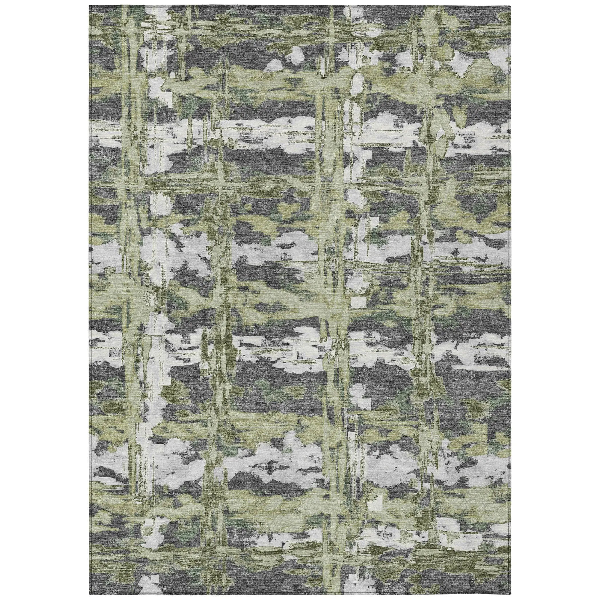 3' X 5' Green And Gray Abstract Washable Indoor Outdoor Area Rug Homeroots Outdoor