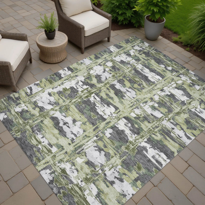 3' X 5' Green And Gray Abstract Washable Indoor Outdoor Area Rug Homeroots Outdoor