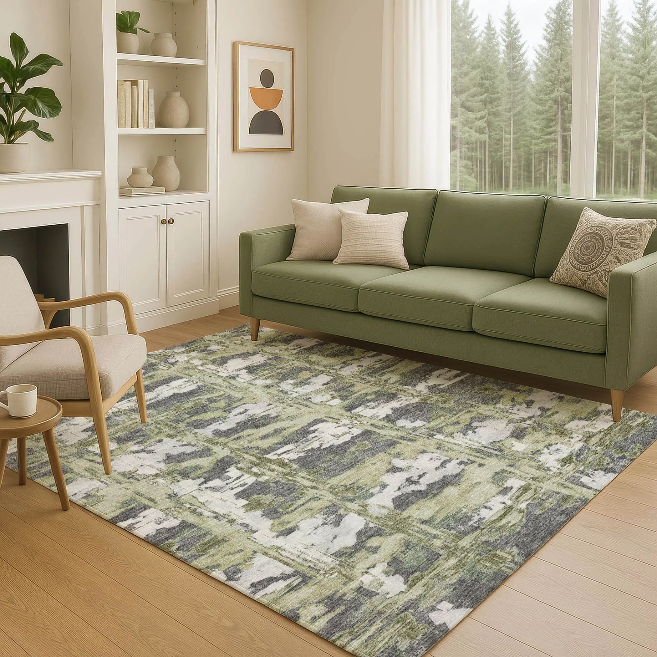 3' X 5' Green And Gray Abstract Washable Indoor Outdoor Area Rug Homeroots Outdoor