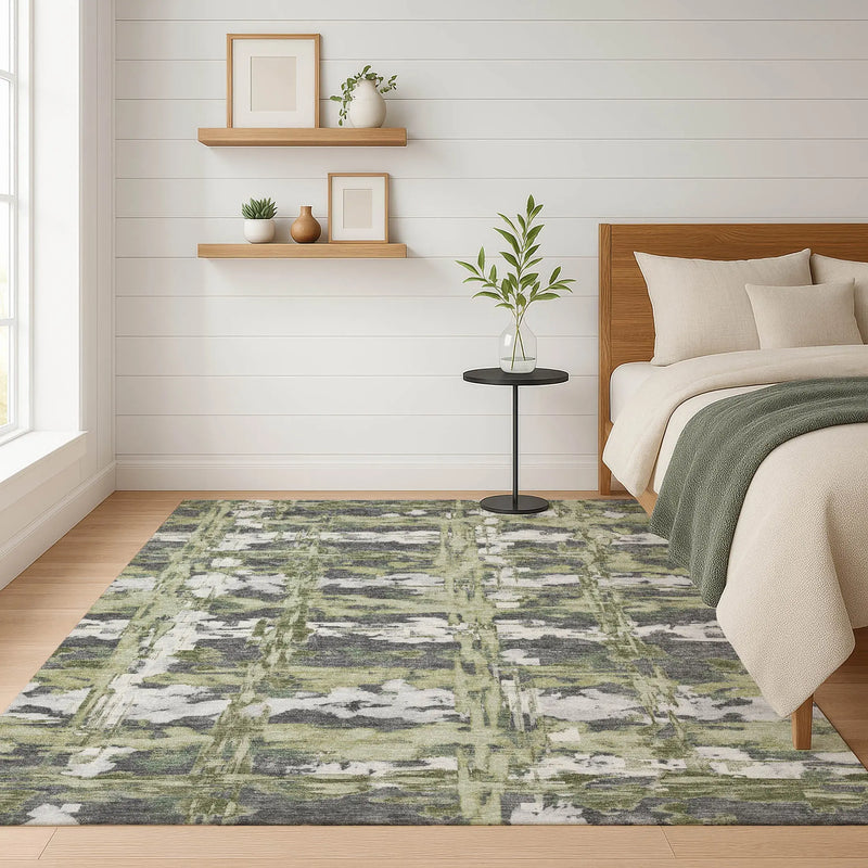 3' X 5' Green And Gray Abstract Washable Indoor Outdoor Area Rug Homeroots Outdoor