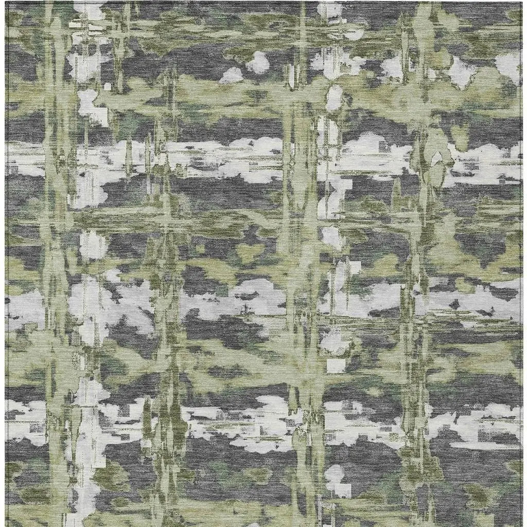 3' X 5' Green And Gray Abstract Washable Indoor Outdoor Area Rug Homeroots Outdoor