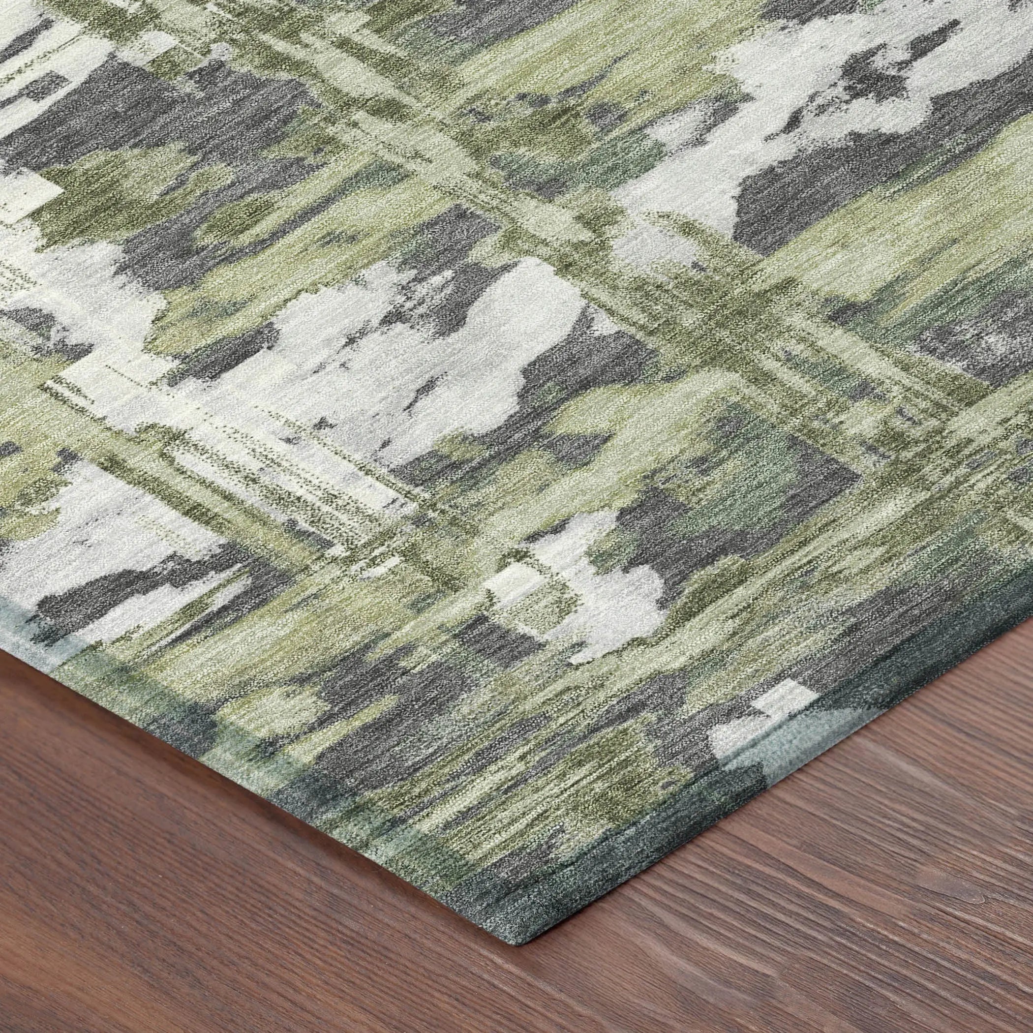 3' X 5' Green And Gray Abstract Washable Indoor Outdoor Area Rug Homeroots Outdoor