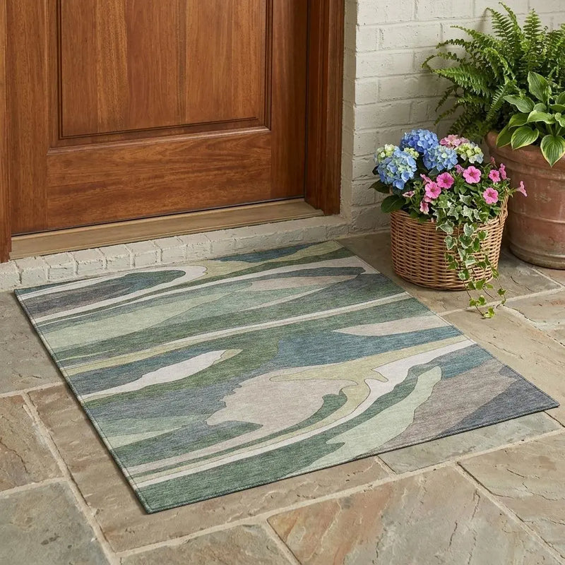 3' X 5' Green And Gray Abstract Washable Indoor Outdoor Area Rug Homeroots Outdoor