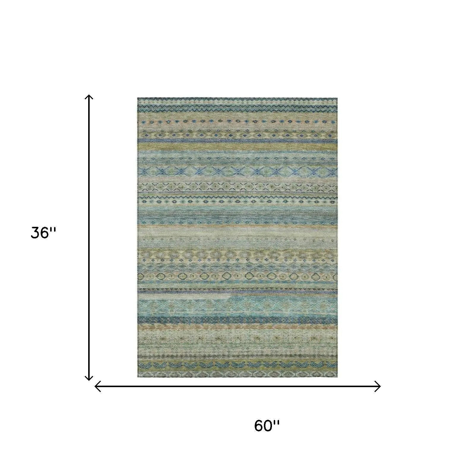 3' X 5' Green And Gray Striped Washable Indoor Outdoor Area Rug Homeroots Outdoor