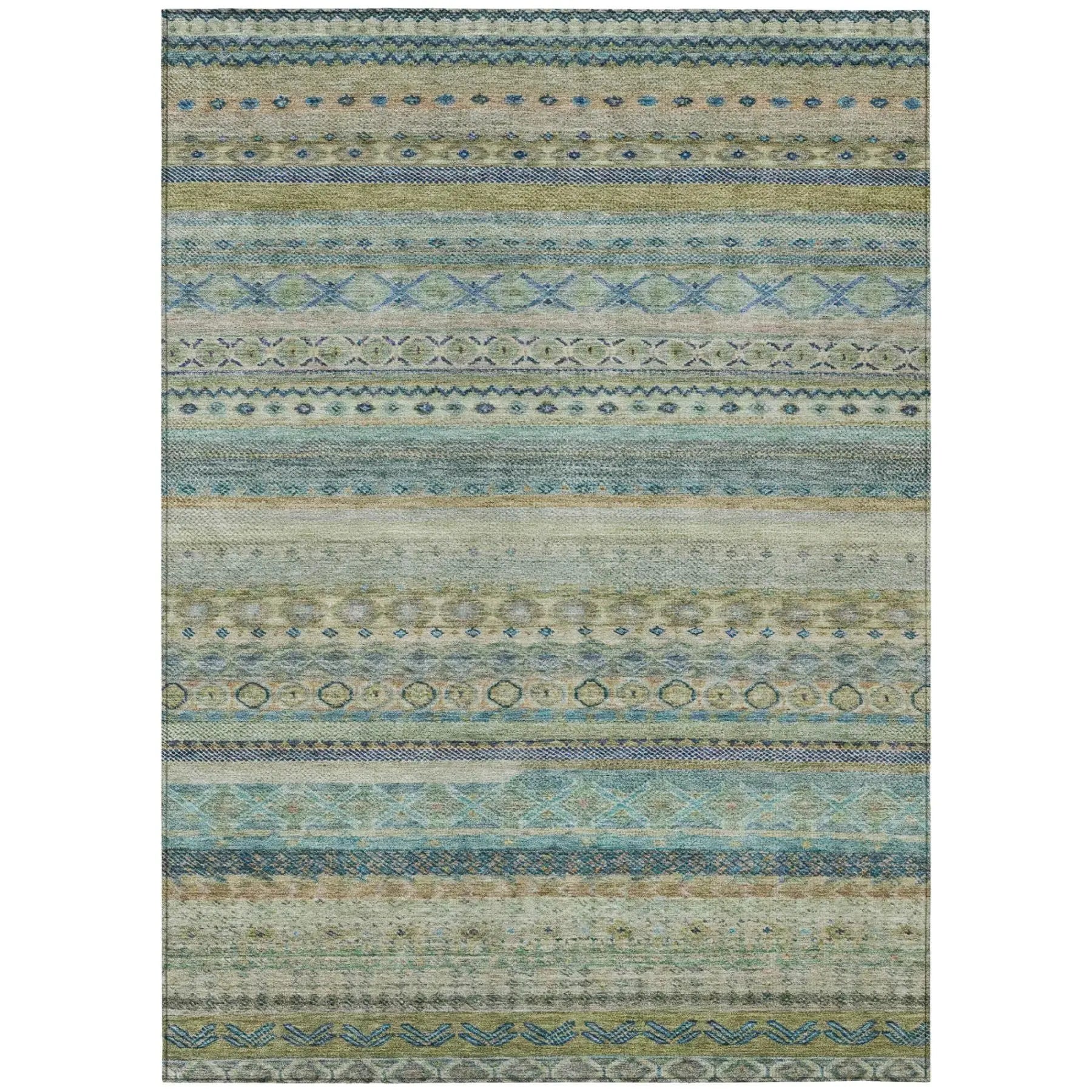 3' X 5' Green And Gray Striped Washable Indoor Outdoor Area Rug Homeroots Outdoor
