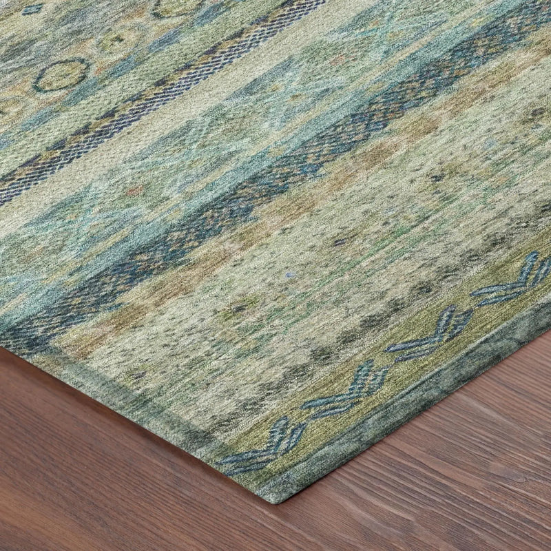 3' X 5' Green And Gray Striped Washable Indoor Outdoor Area Rug Homeroots Outdoor