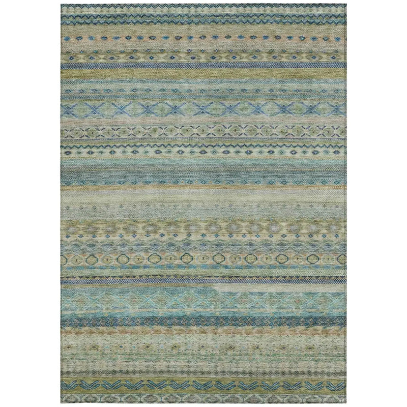 3' X 5' Green And Gray Striped Washable Indoor Outdoor Area Rug Homeroots Outdoor