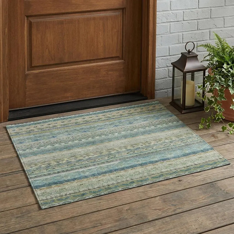 3' X 5' Green And Gray Striped Washable Indoor Outdoor Area Rug Homeroots Outdoor