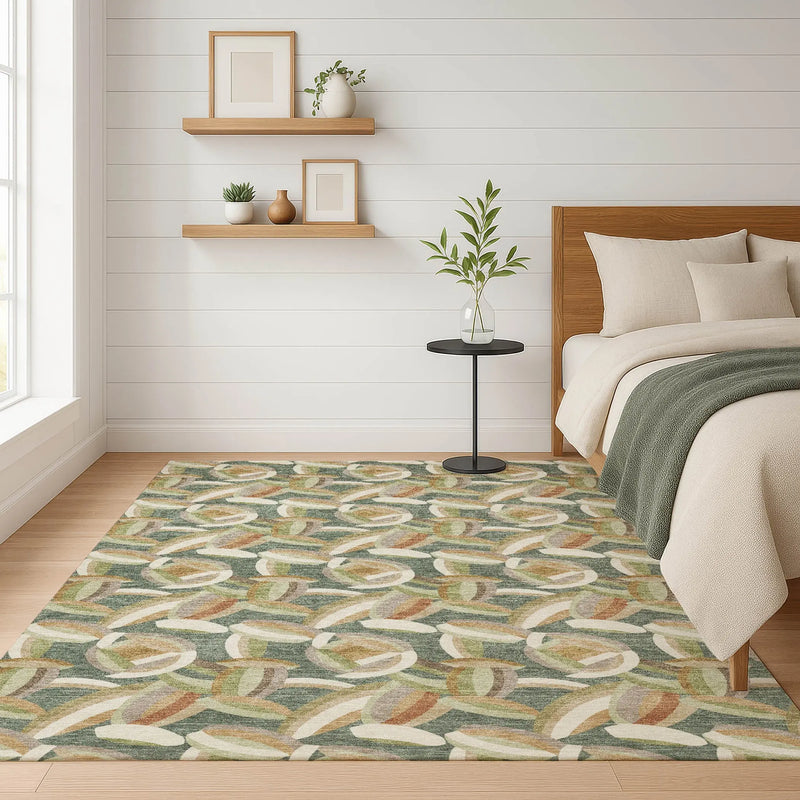 3' X 5' Green And Ivory Abstract Washable Indoor Outdoor Area Rug Homeroots Outdoor