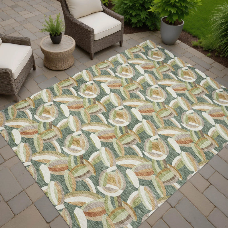 3' X 5' Green And Ivory Abstract Washable Indoor Outdoor Area Rug Homeroots Outdoor