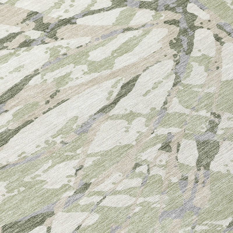 3' X 5' Green And Ivory Abstract Washable Indoor Outdoor Area Rug Homeroots Outdoor