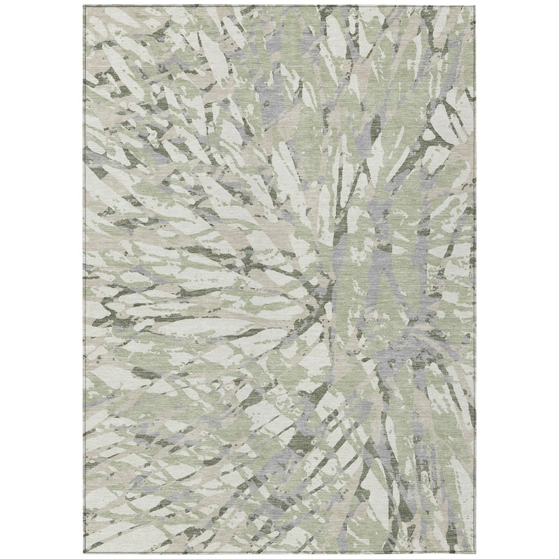 3' X 5' Green And Ivory Abstract Washable Indoor Outdoor Area Rug Homeroots Outdoor