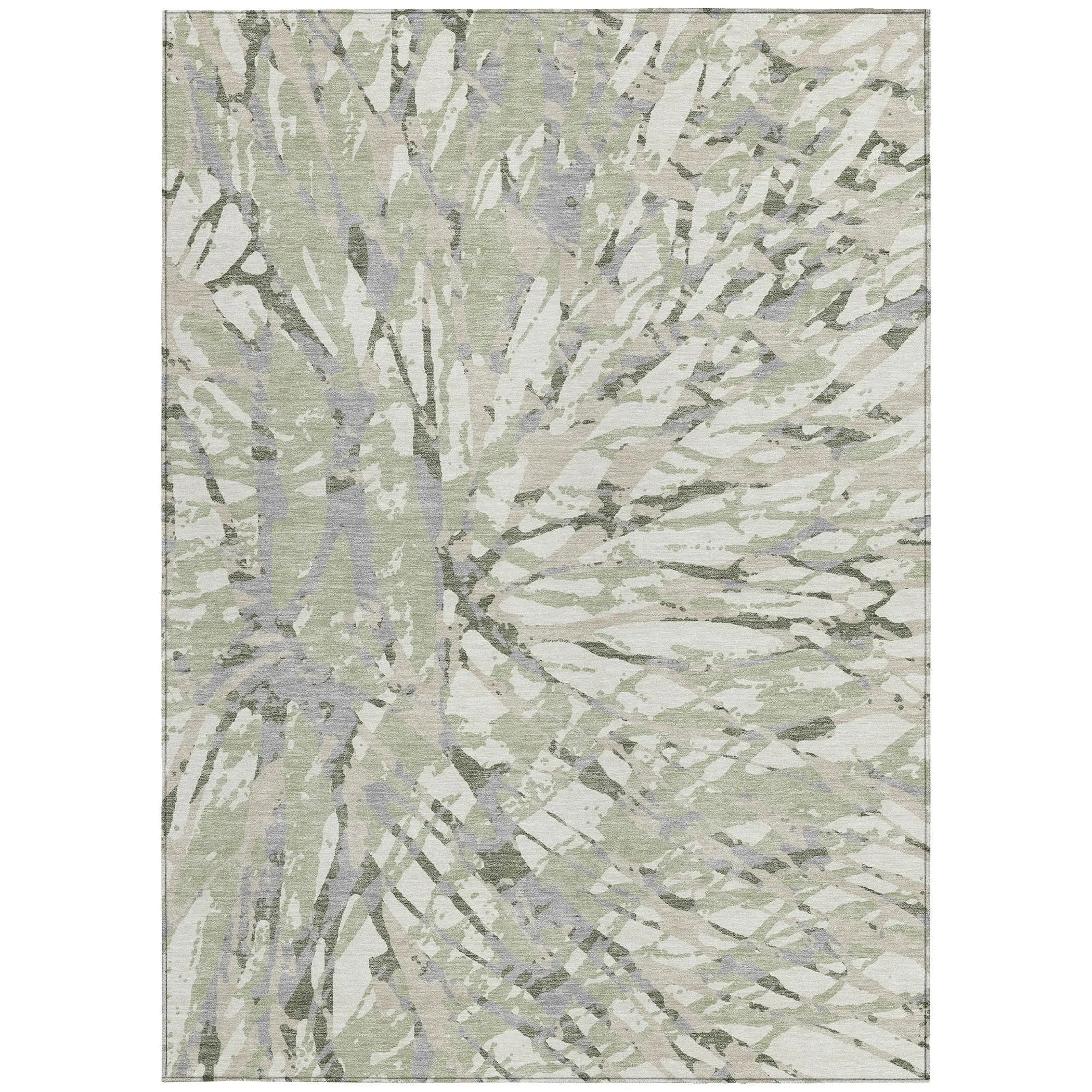 3' X 5' Green And Ivory Abstract Washable Indoor Outdoor Area Rug Homeroots Outdoor