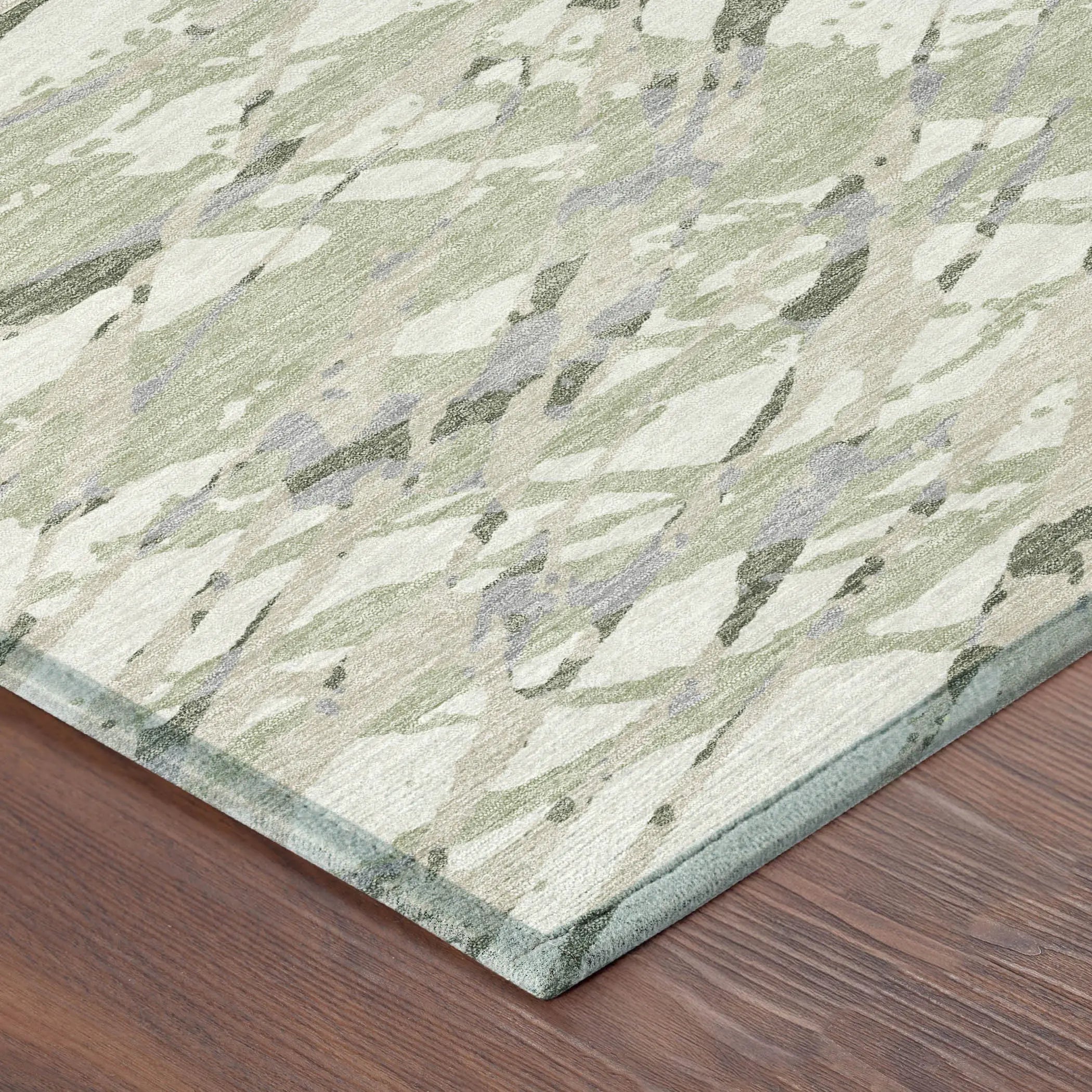 3' X 5' Green And Ivory Abstract Washable Indoor Outdoor Area Rug Homeroots Outdoor
