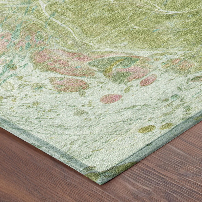 3' X 5' Green And Ivory Abstract Washable Indoor Outdoor Area Rug Homeroots Outdoor