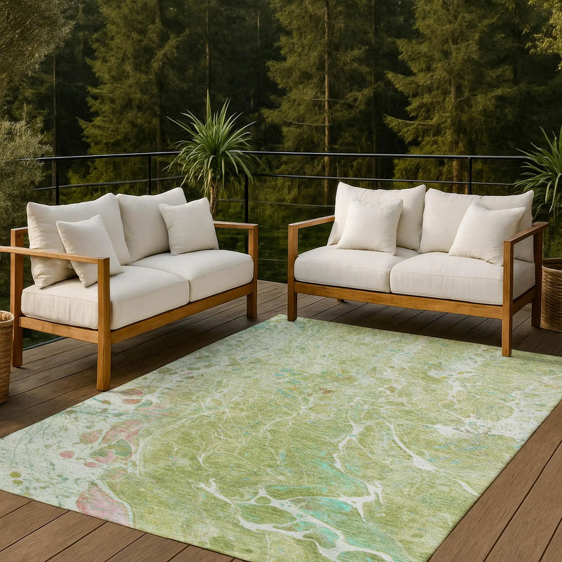 3' X 5' Green And Ivory Abstract Washable Indoor Outdoor Area Rug Homeroots Outdoor