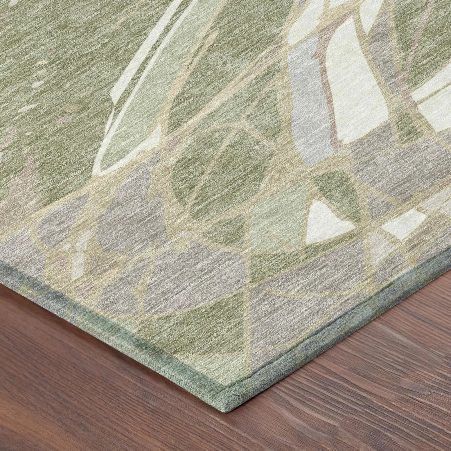 3' X 5' Green And Ivory Abstract Washable Indoor Outdoor Area Rug Homeroots Outdoor