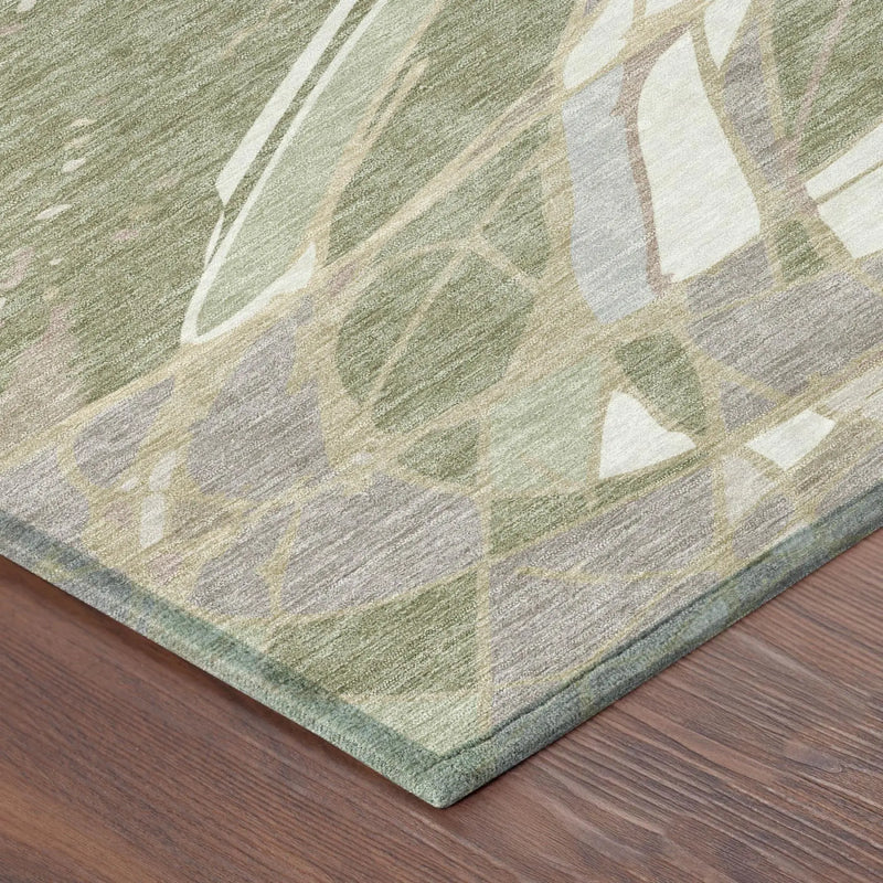 3' X 5' Green And Ivory Abstract Washable Indoor Outdoor Area Rug Homeroots Outdoor