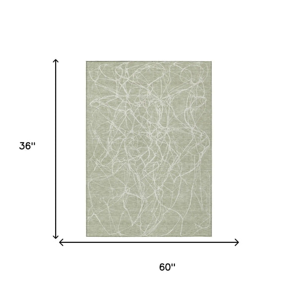 3' X 5' Green And Ivory Abstract Washable Indoor Outdoor Area Rug Homeroots Outdoor
