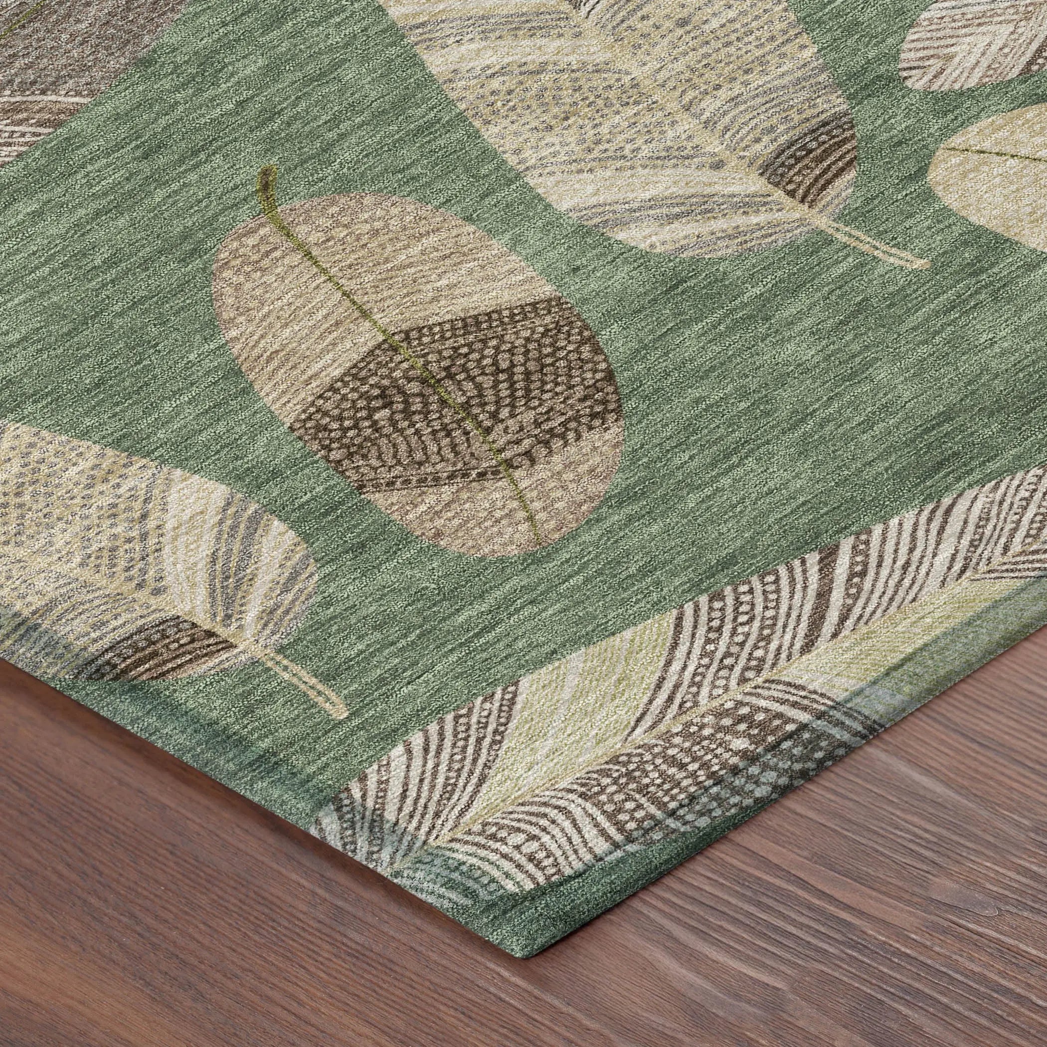 3' X 5' Green And Ivory Botanical Leaves Washable Indoor Outdoor Area Rug Homeroots Outdoor