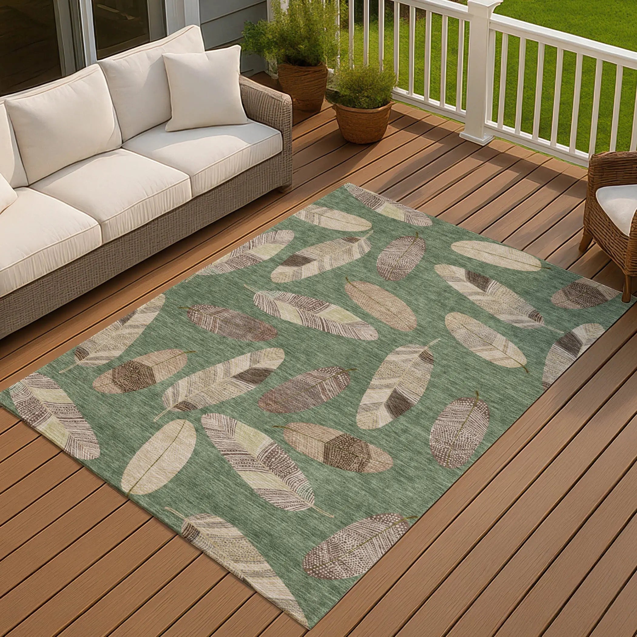 3' X 5' Green And Ivory Botanical Leaves Washable Indoor Outdoor Area Rug Homeroots Outdoor
