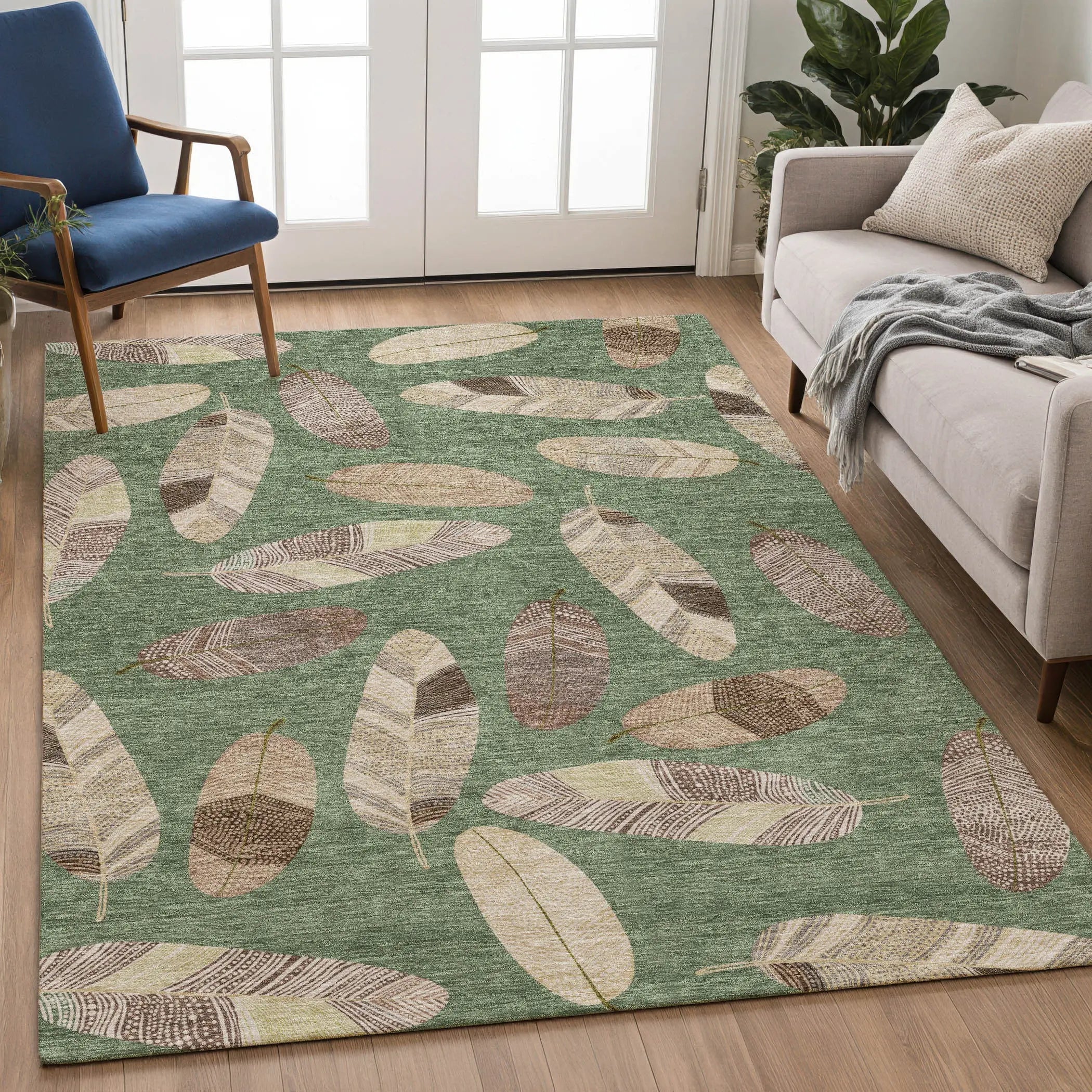 3' X 5' Green And Ivory Botanical Leaves Washable Indoor Outdoor Area Rug Homeroots Outdoor