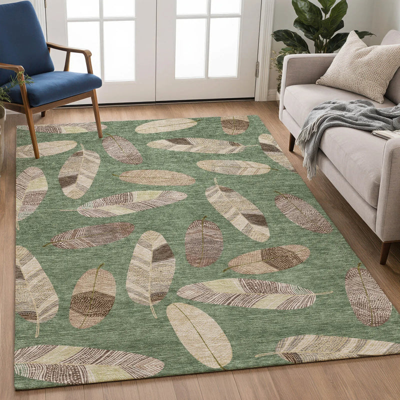 3' X 5' Green And Ivory Botanical Leaves Washable Indoor Outdoor Area Rug Homeroots Outdoor