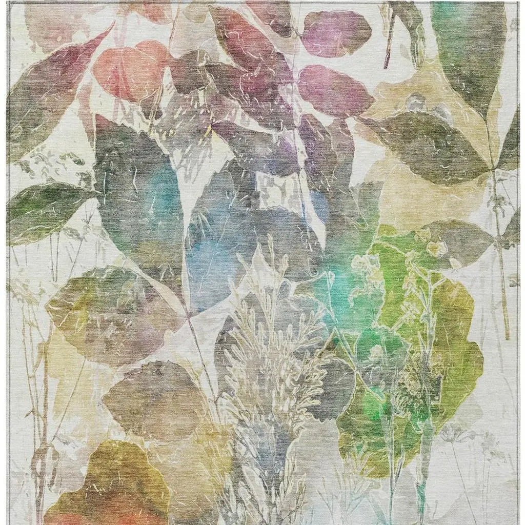 3' X 5' Green And Ivory Botanical Leaves Washable Indoor Outdoor Area Rug Homeroots Outdoor