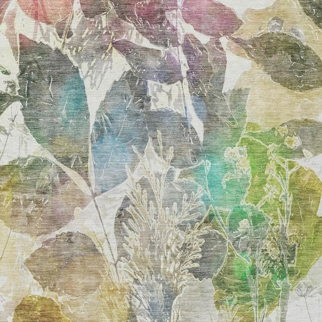 3' X 5' Green And Ivory Botanical Leaves Washable Indoor Outdoor Area Rug Homeroots Outdoor