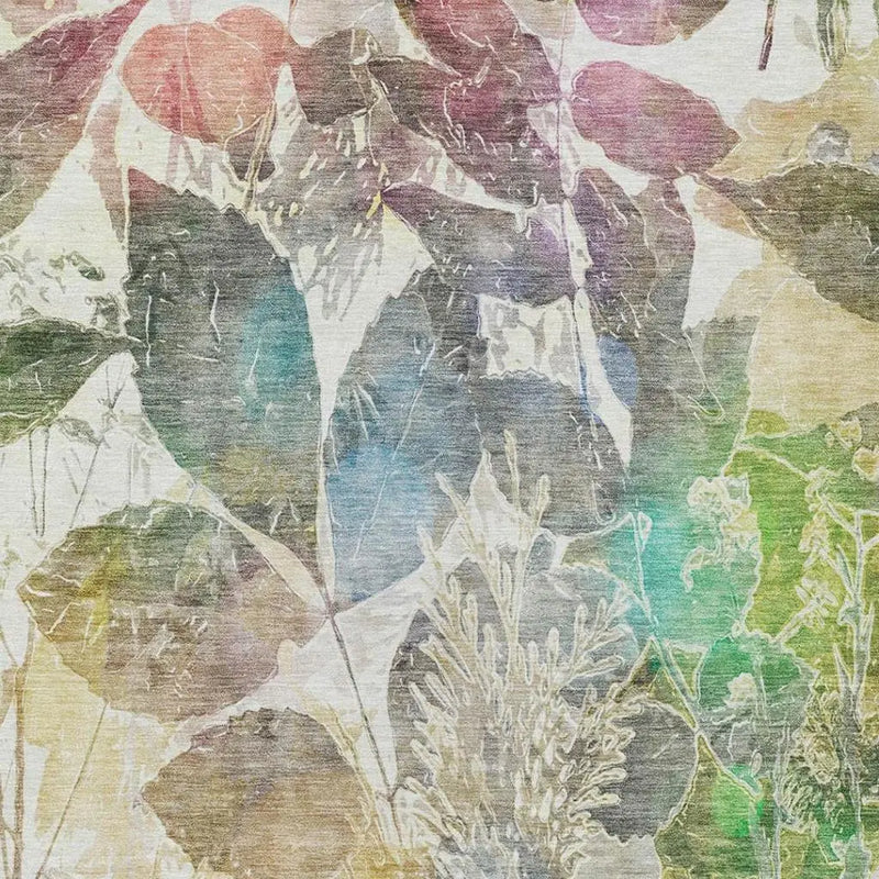 3' X 5' Green And Ivory Botanical Leaves Washable Indoor Outdoor Area Rug Homeroots Outdoor