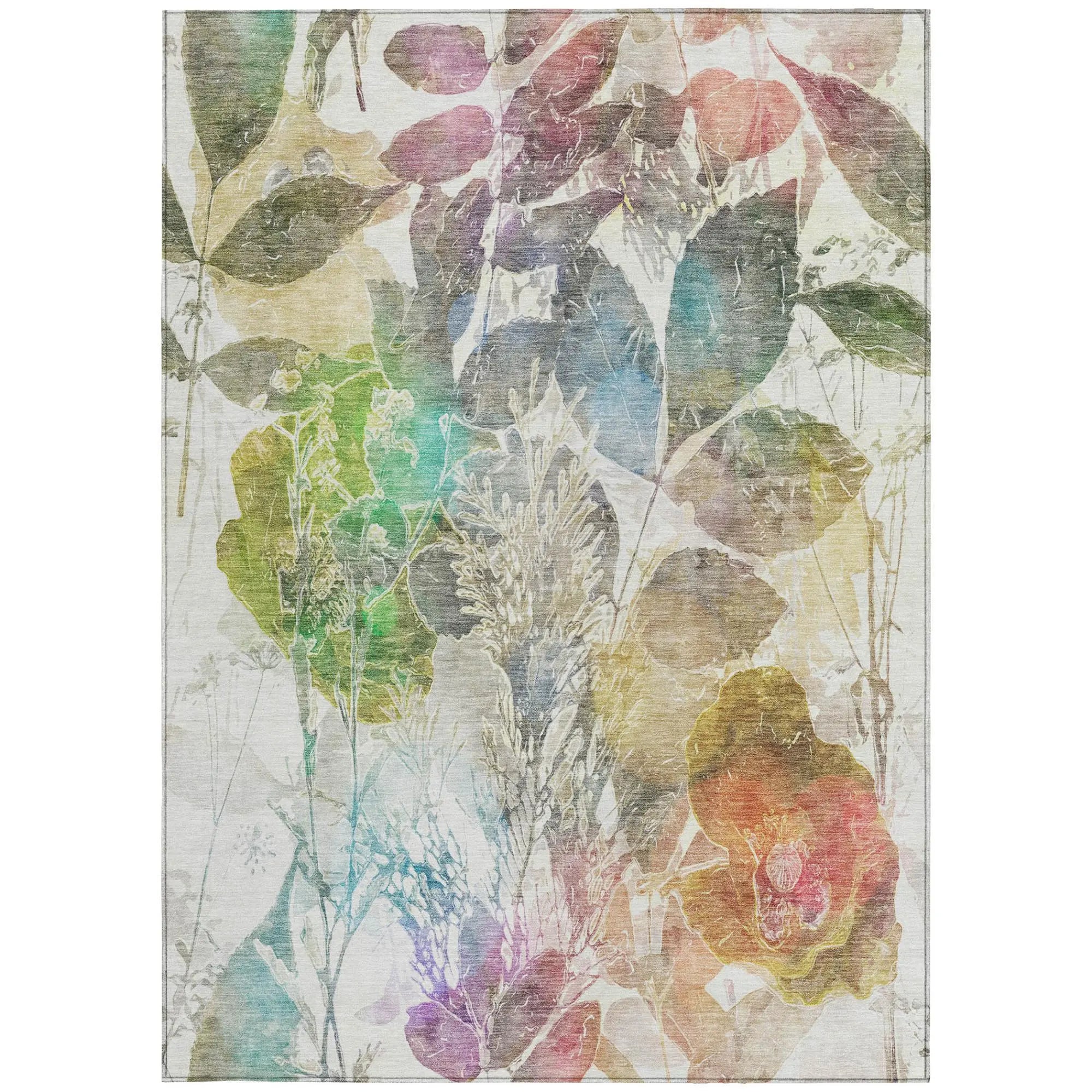 3' X 5' Green And Ivory Botanical Leaves Washable Indoor Outdoor Area Rug Homeroots Outdoor