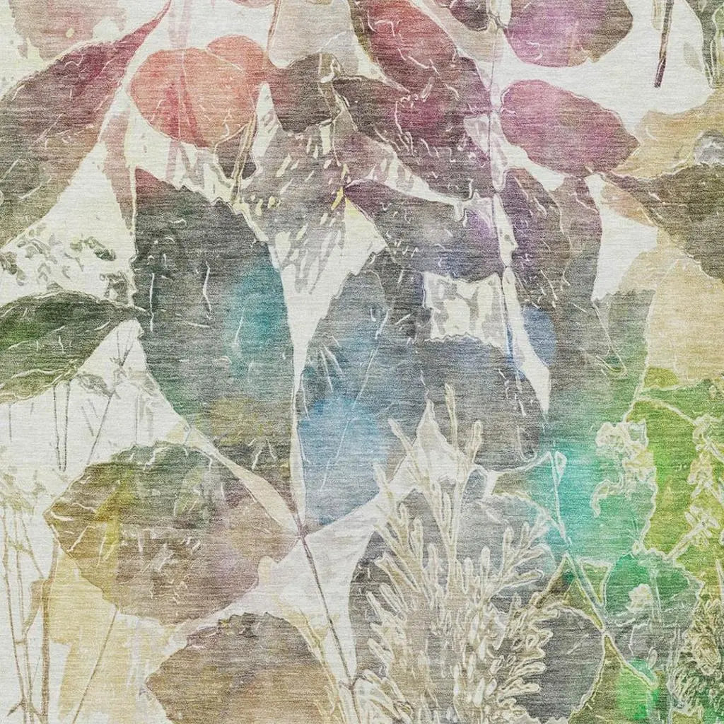 3' X 5' Green And Ivory Botanical Leaves Washable Indoor Outdoor Area Rug Homeroots Outdoor