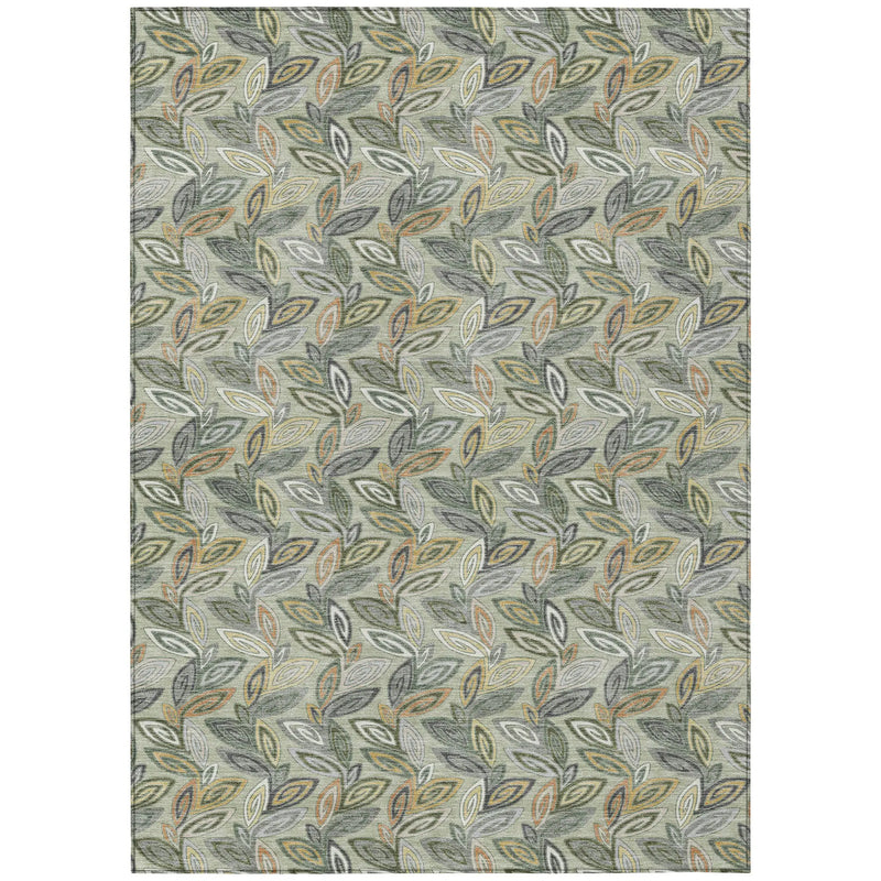 3' X 5' Green And Ivory Botanical Leaves Washable Indoor Outdoor Area Rug Homeroots Outdoor