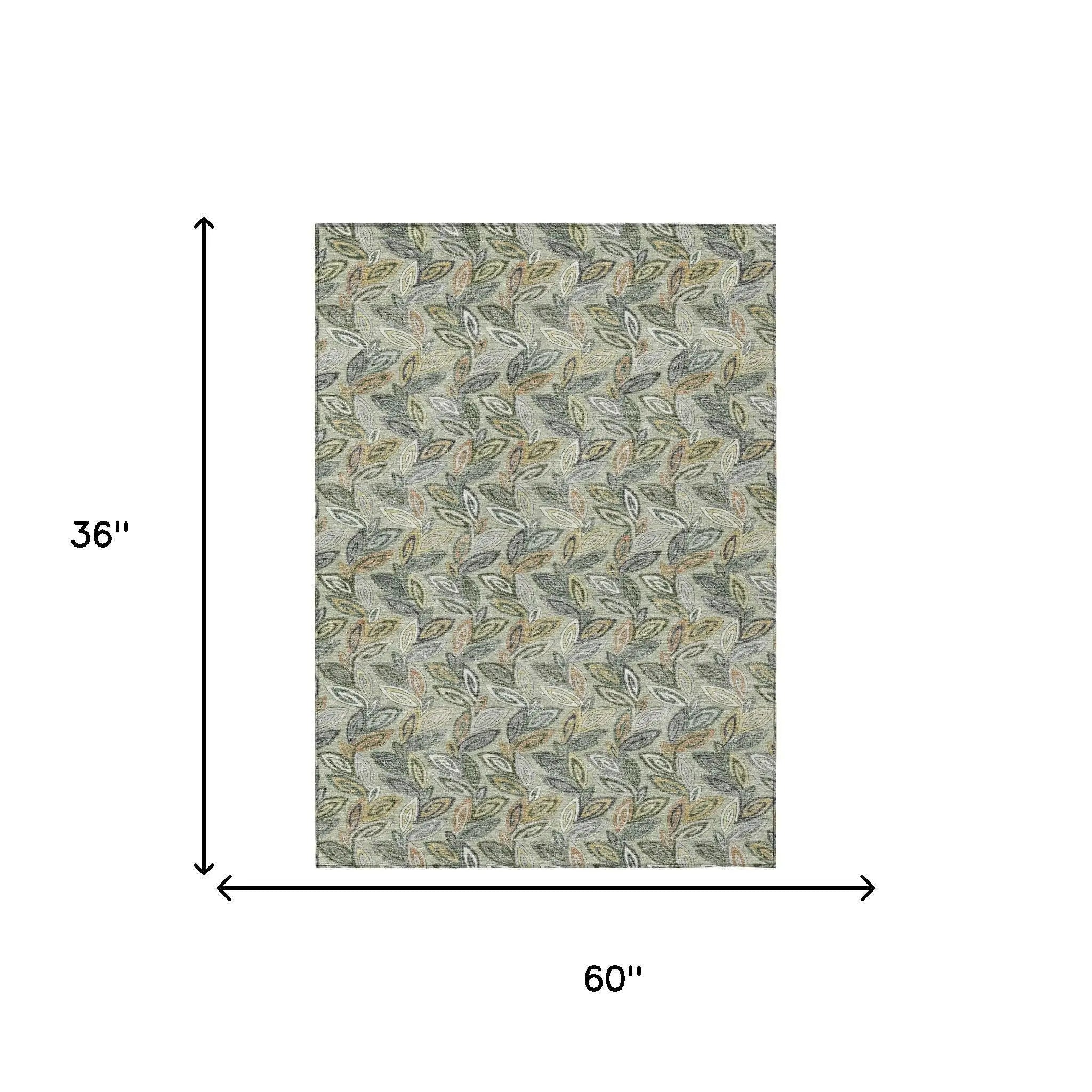 3' X 5' Green And Ivory Botanical Leaves Washable Indoor Outdoor Area Rug Homeroots Outdoor