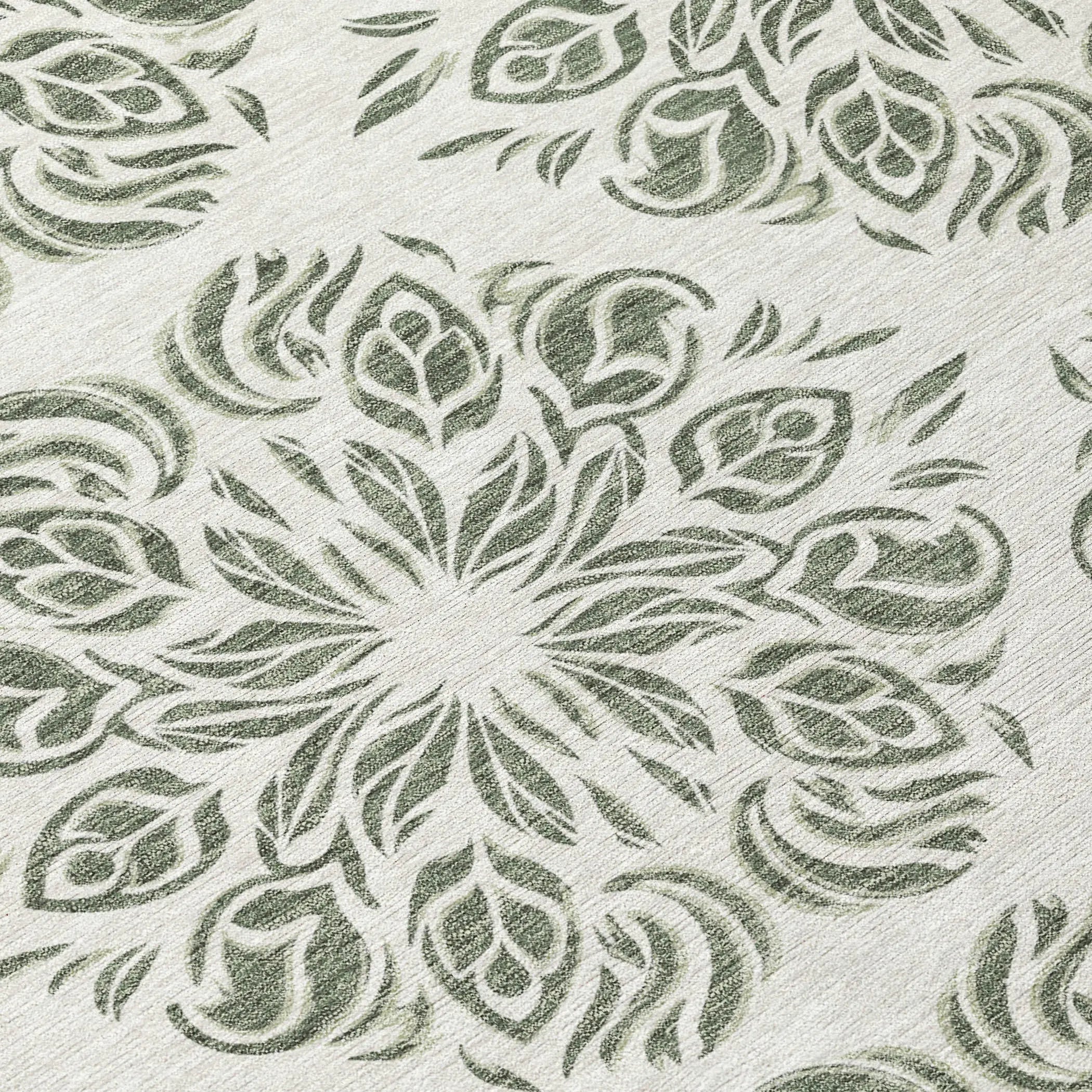 3' X 5' Green And Ivory Damask Washable Indoor Outdoor Area Rug Homeroots Outdoor