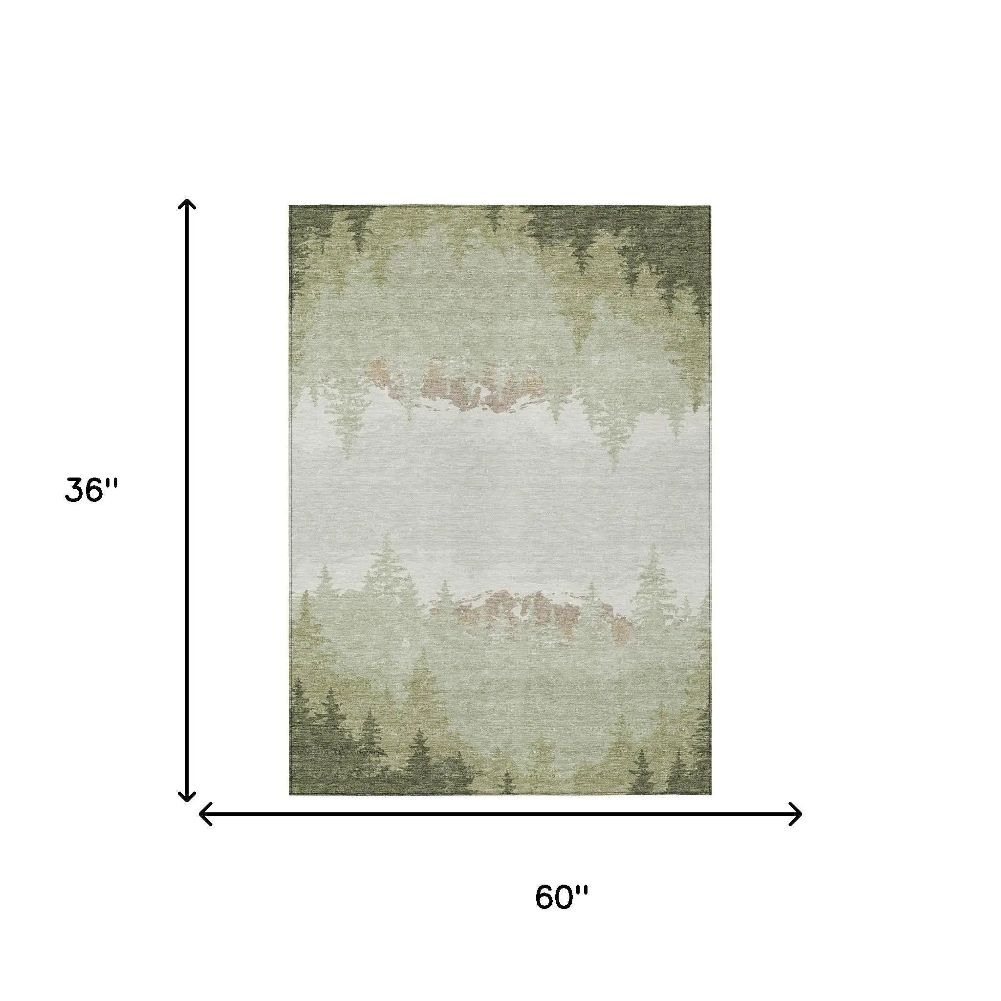 3' X 5' Green And Ivory Floral Washable Indoor Outdoor Area Rug Homeroots Outdoor