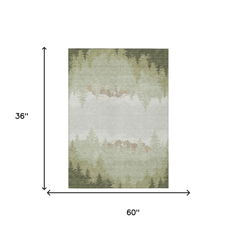 3' X 5' Green And Ivory Floral Washable Indoor Outdoor Area Rug Homeroots Outdoor