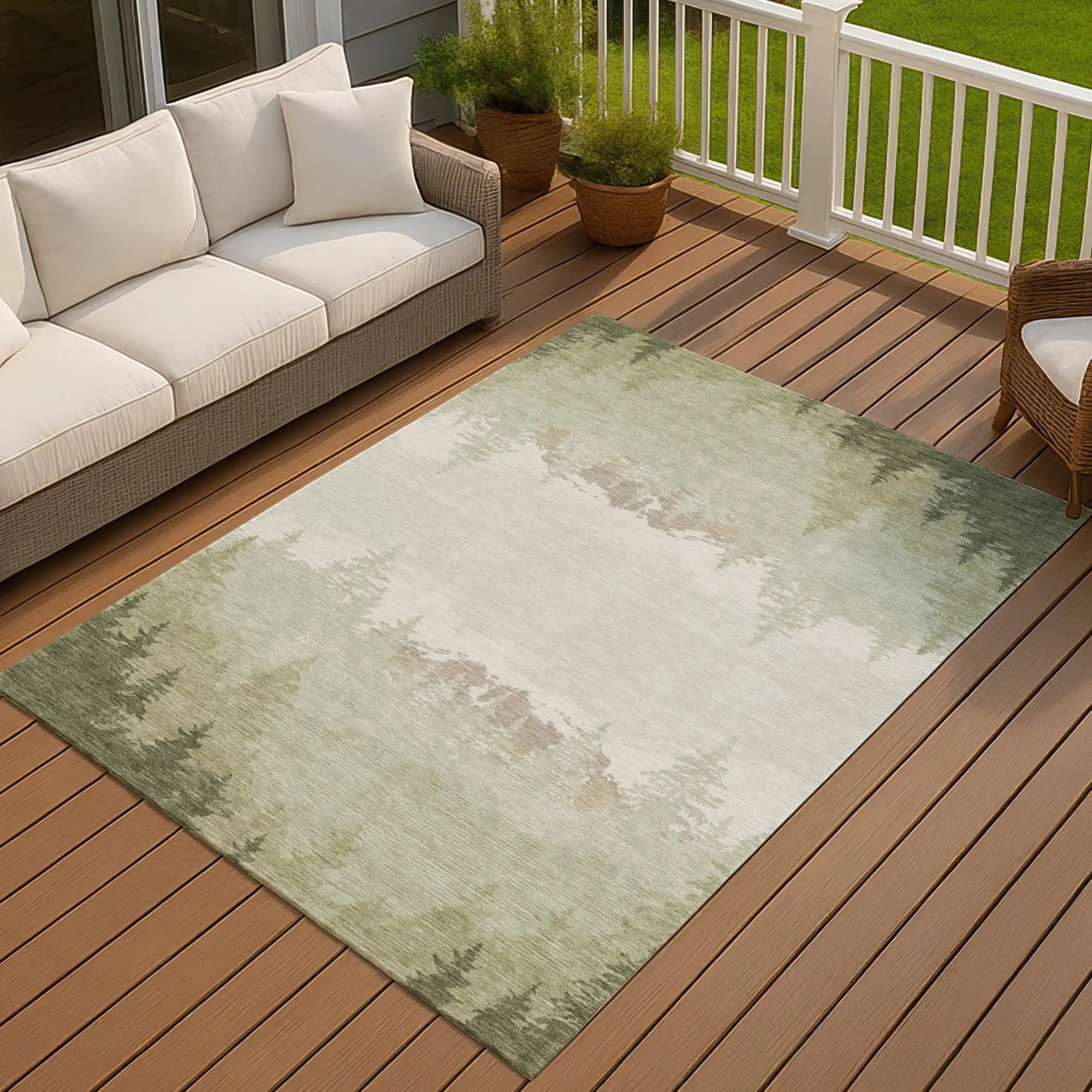 3' X 5' Green And Ivory Floral Washable Indoor Outdoor Area Rug Homeroots Outdoor