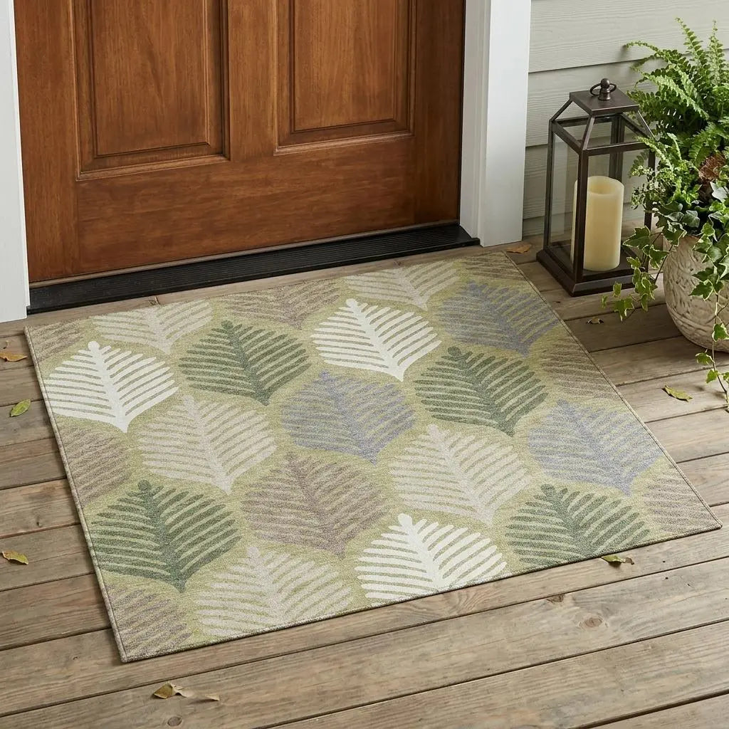 3' X 5' Green And Ivory Floral Washable Indoor Outdoor Area Rug Homeroots Outdoor
