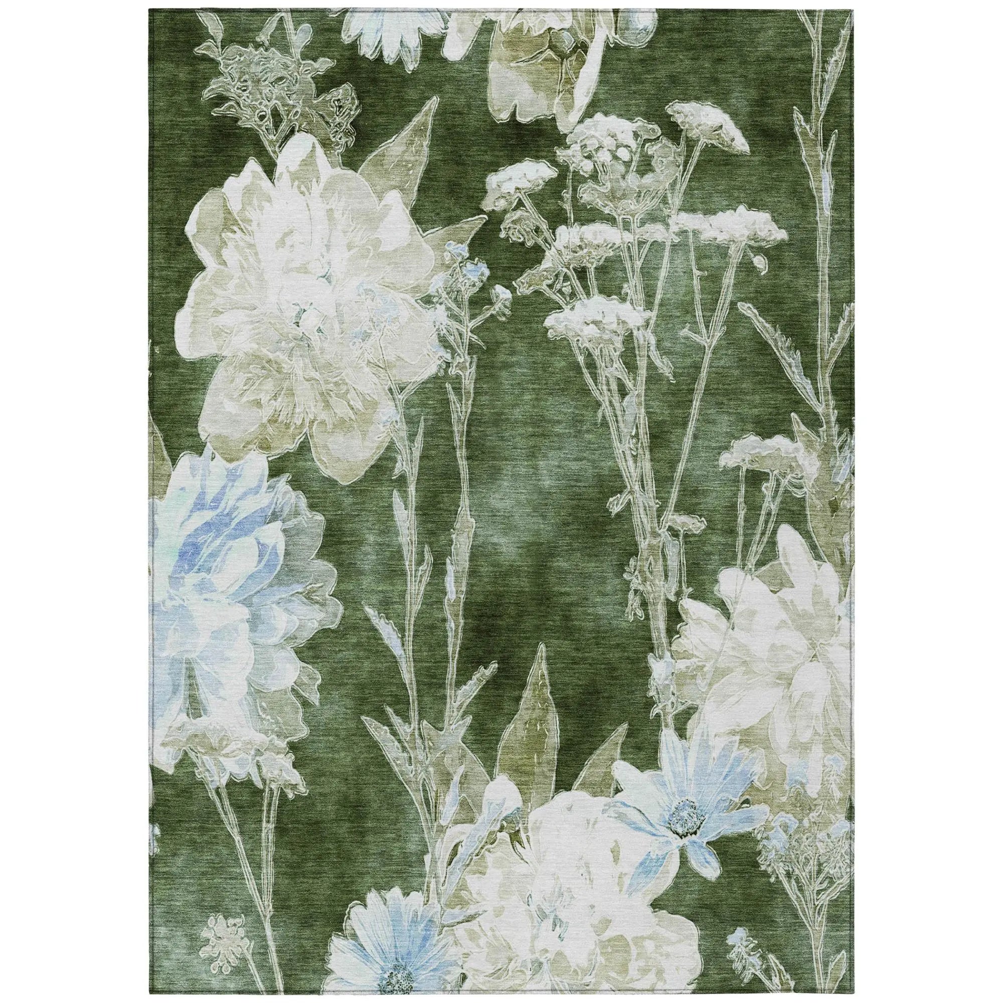 3' X 5' Green And Ivory Floral Washable Indoor Outdoor Area Rug Homeroots Outdoor